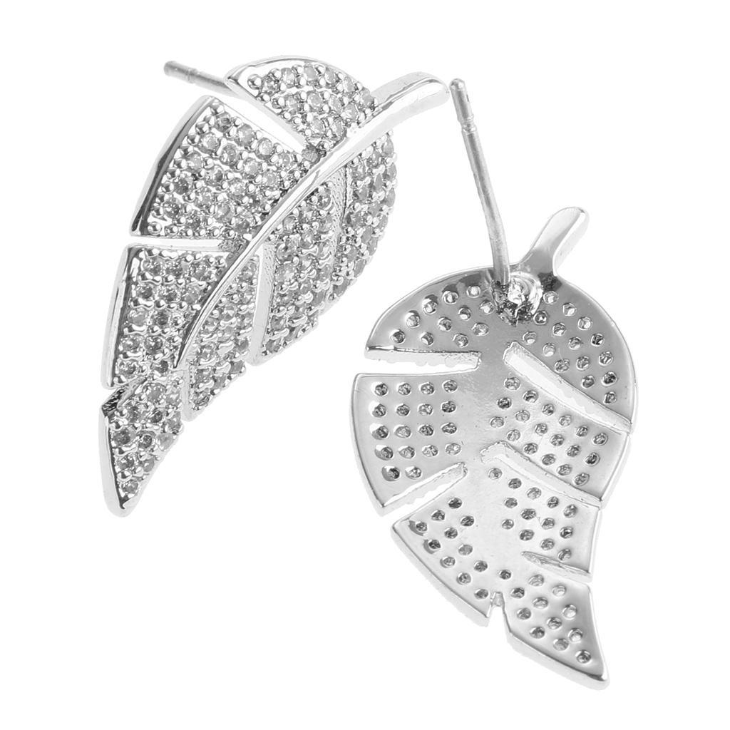 Fashion  Rhinestone Simple Leaf Women Bridal Jewelry Ear Stud Earrings