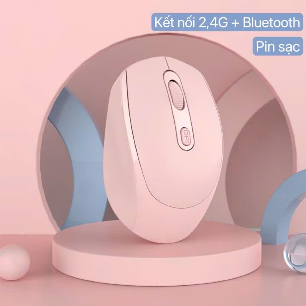 Chuột Không Dây Sạc Pin Click Siêu Tĩnh Âm 2 Chế Độ Bluetooth 5.2 & USB 2.4G, 3 Mức DPI KẾT NỐI ĐIỆN THOẠI IPAD LAPTOP - HÀNG CHÍNH HÃNG