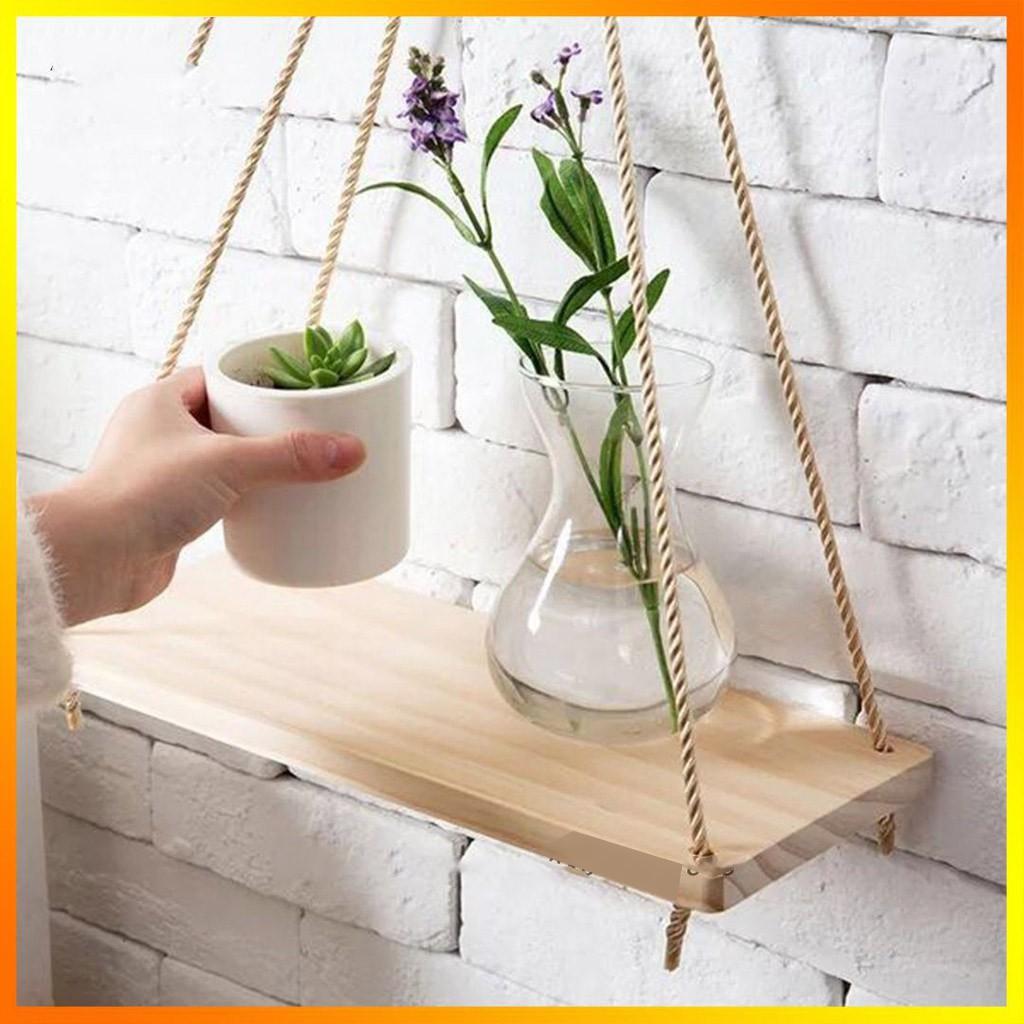 Kệ Gỗ Treo Tường + Dây Thừng Se macrame - Chất lượng Xuất Khẩu