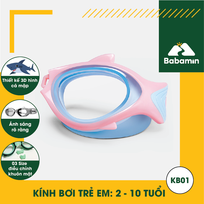 Kính Bơi Trẻ Em 2 Đến 10 Tuổi - Hoạt Hình 3D Baby Shark – Chống Mờ – Babamin – KB01