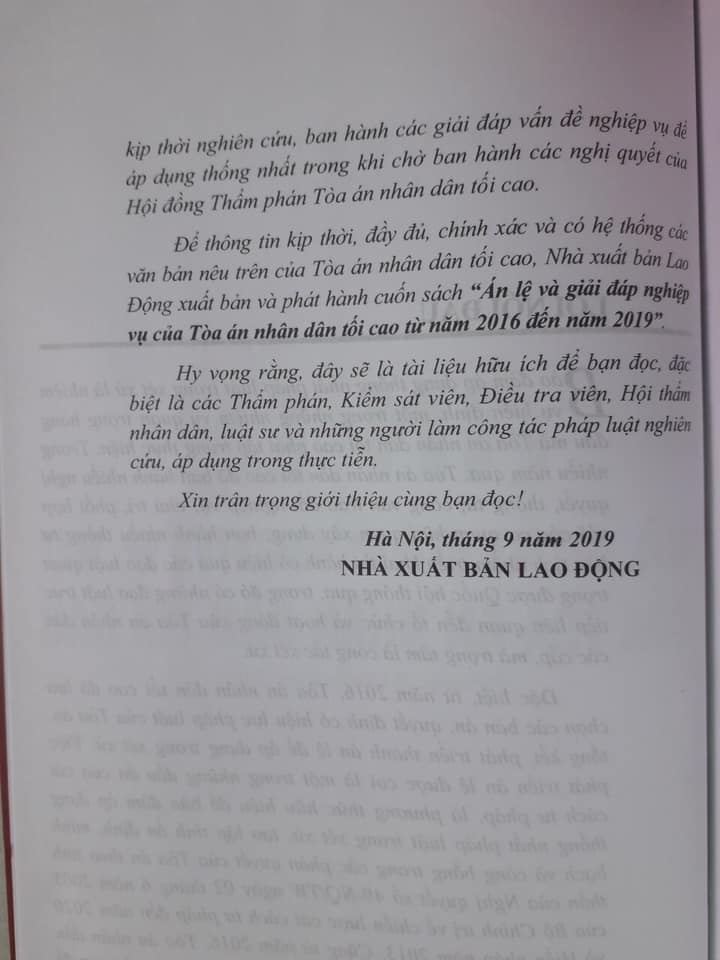 Án lệ và giải đáp nghiệp vụ của toà án nhân dân tối cao
