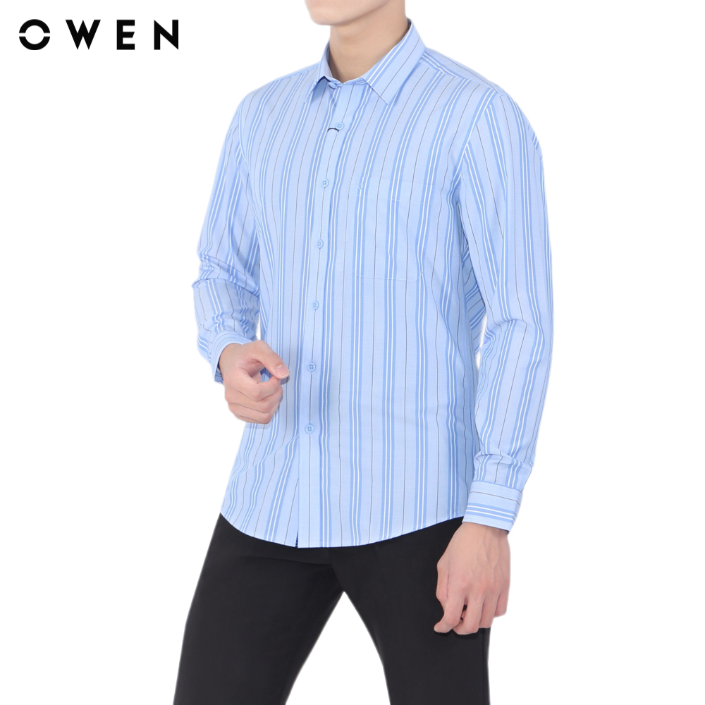OWEN - Áo Sơ Mi nam Dài tay Regular Fit chất liệu Bamboo kẻ sọc nhuyễn Màu đậm - AR20698DT