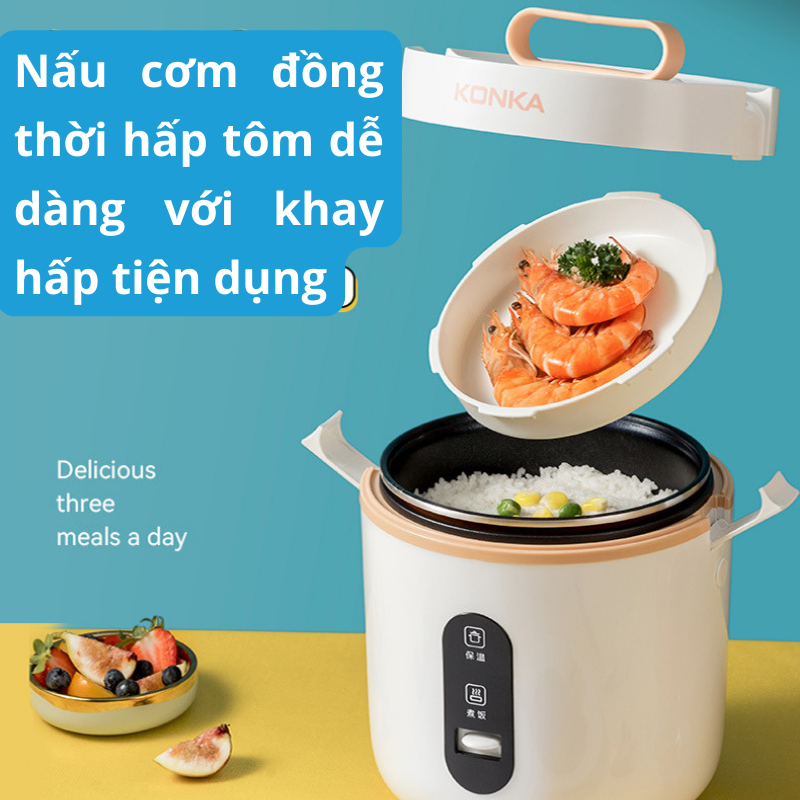 Nồi Cơm Điện Mini Đa Năng Konka KRC-16JX21 350W 1.6L Nấu Được Nhiều Món - Hàng Chính Hãng