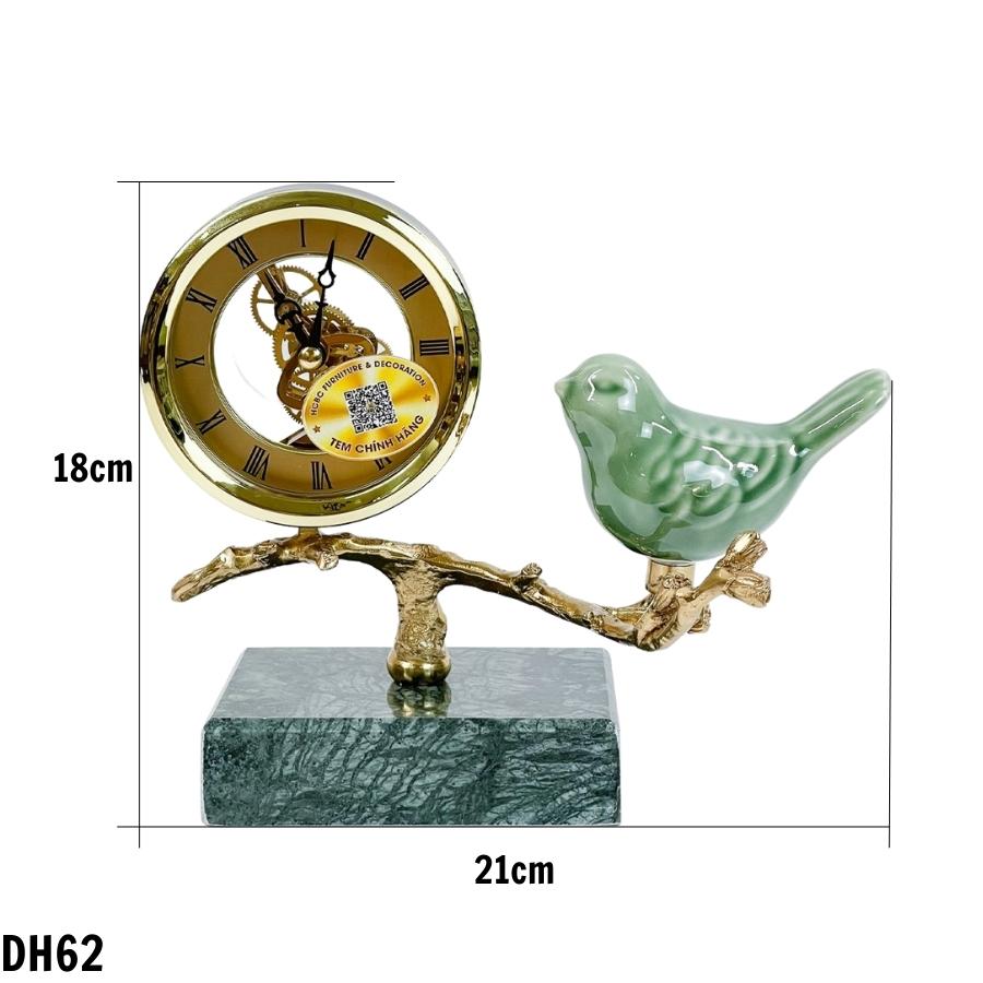 Đồng hồ để bàn Chất Liệu đồng và đá mặt kính cao cấp - Đồng hồ để bàn cổ điển đẹp sang trọng kích thước 18 x 22 x 16cm để kệ tủ trang trí phòng khách nhà ở.