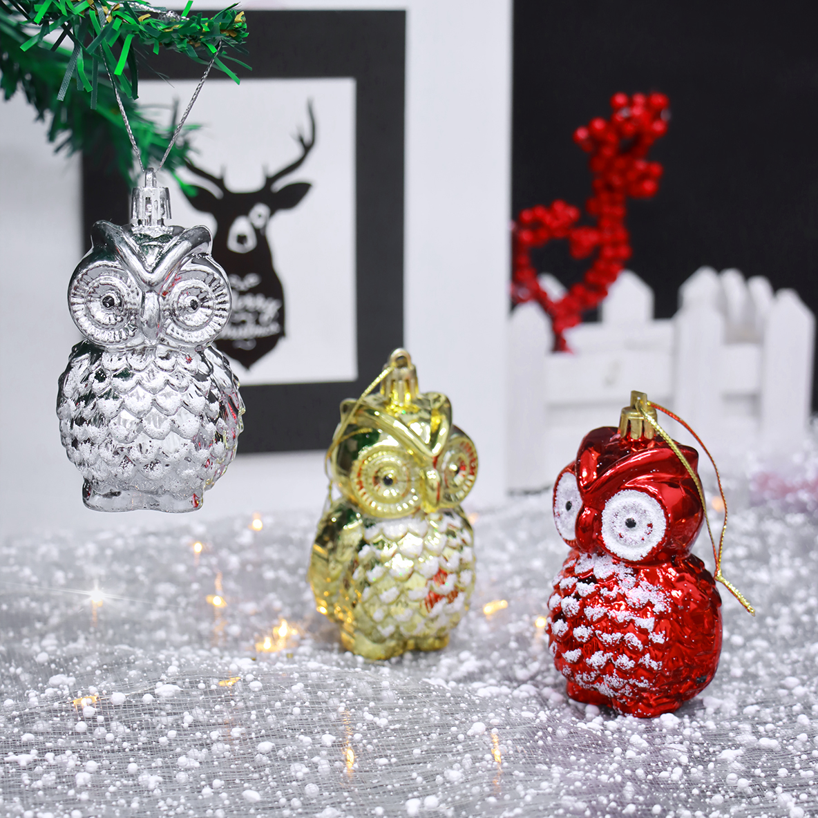 Set 2 Chim Cú E52 Treo Cây Thông Noel Phụ Kiện Trang Trí Giáng Sinh