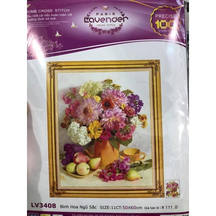 Tranh thêu chữ thập Bình Hoa Ngũ Sắc 3D