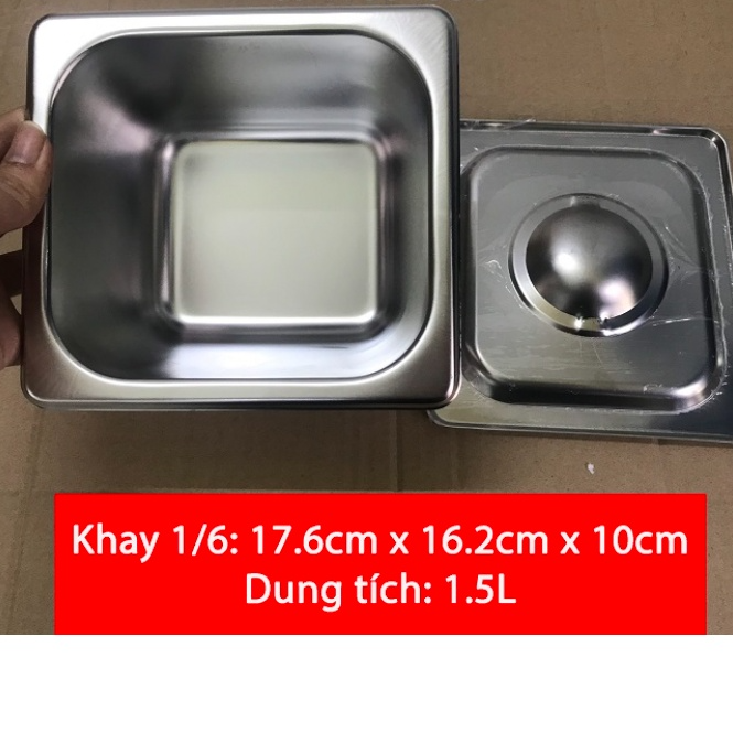 Khay đựng topping 2,5 lít có nắp, inox 100