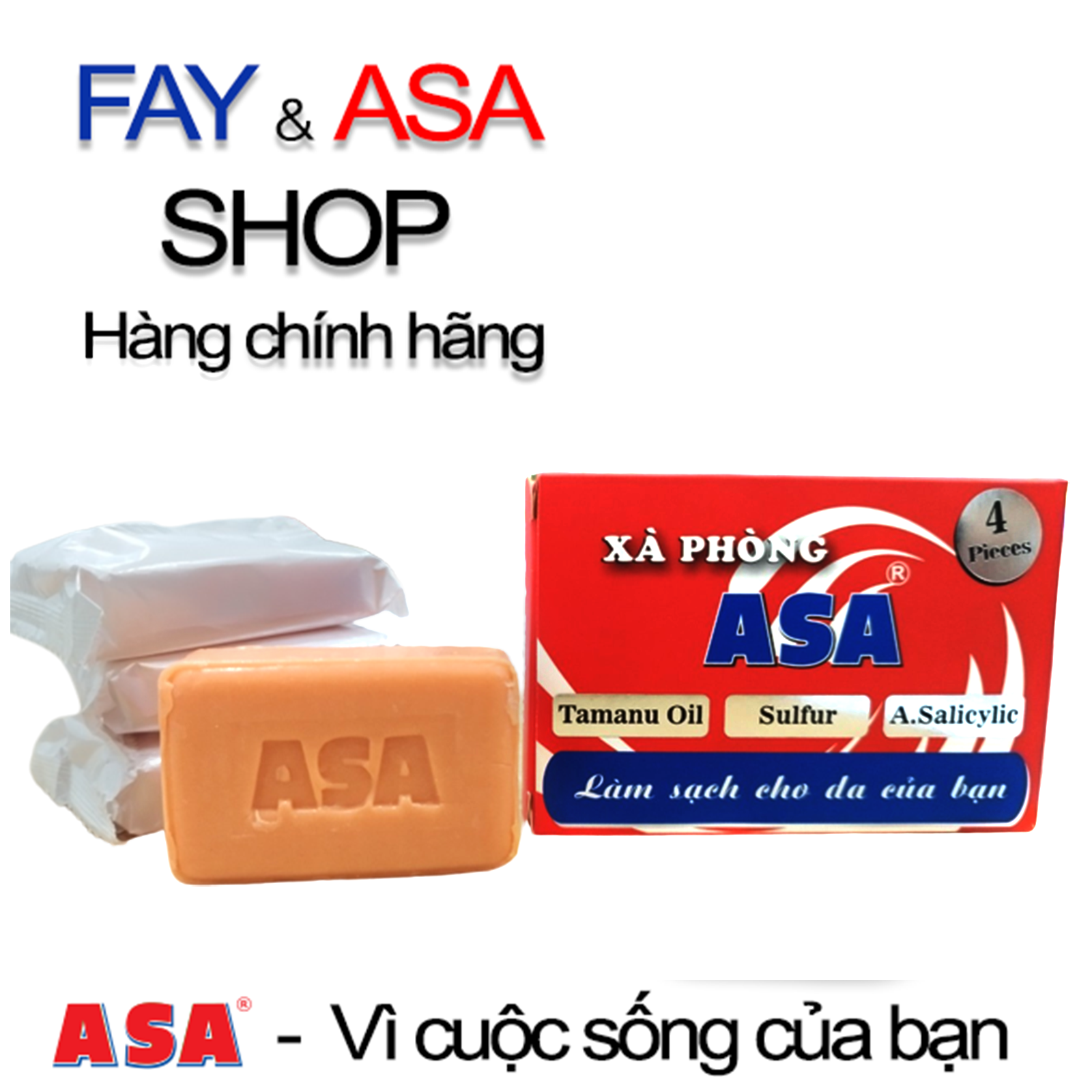 Xà phòng ASA 120g (4 bánh nhỏ) - Kháng khuẩn, hạn chế ngăn ngừa mụn, làm sạch gàu