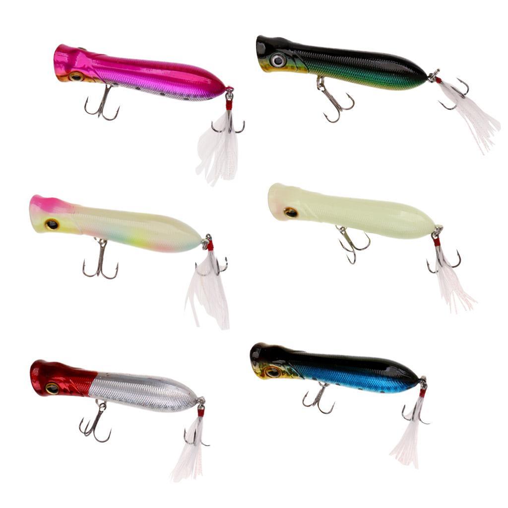 6pcs Popper Floating Hard Plastic Fishing Lure Artificial Bait 8.4cm 12g