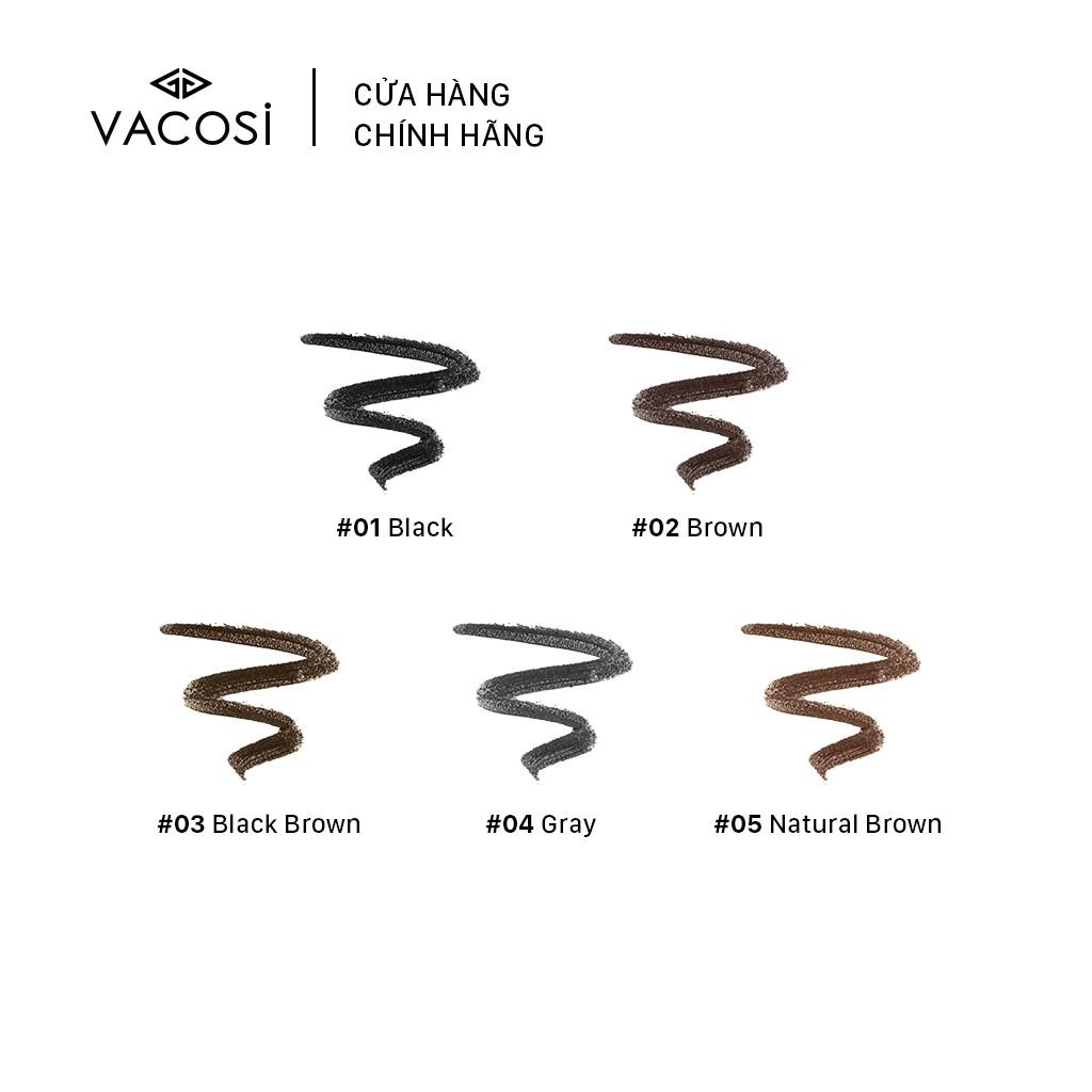 Chì Mày Định Hình: Sáp + Bột + Chổi ALL-IN-ONE VACOSI DUAL EYEBROW SHAPE PEN - 5 màu