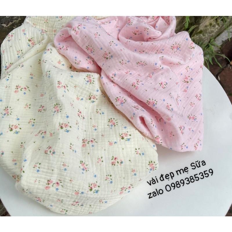 Vải xô muslin hoa nhí hoa hồng xanh