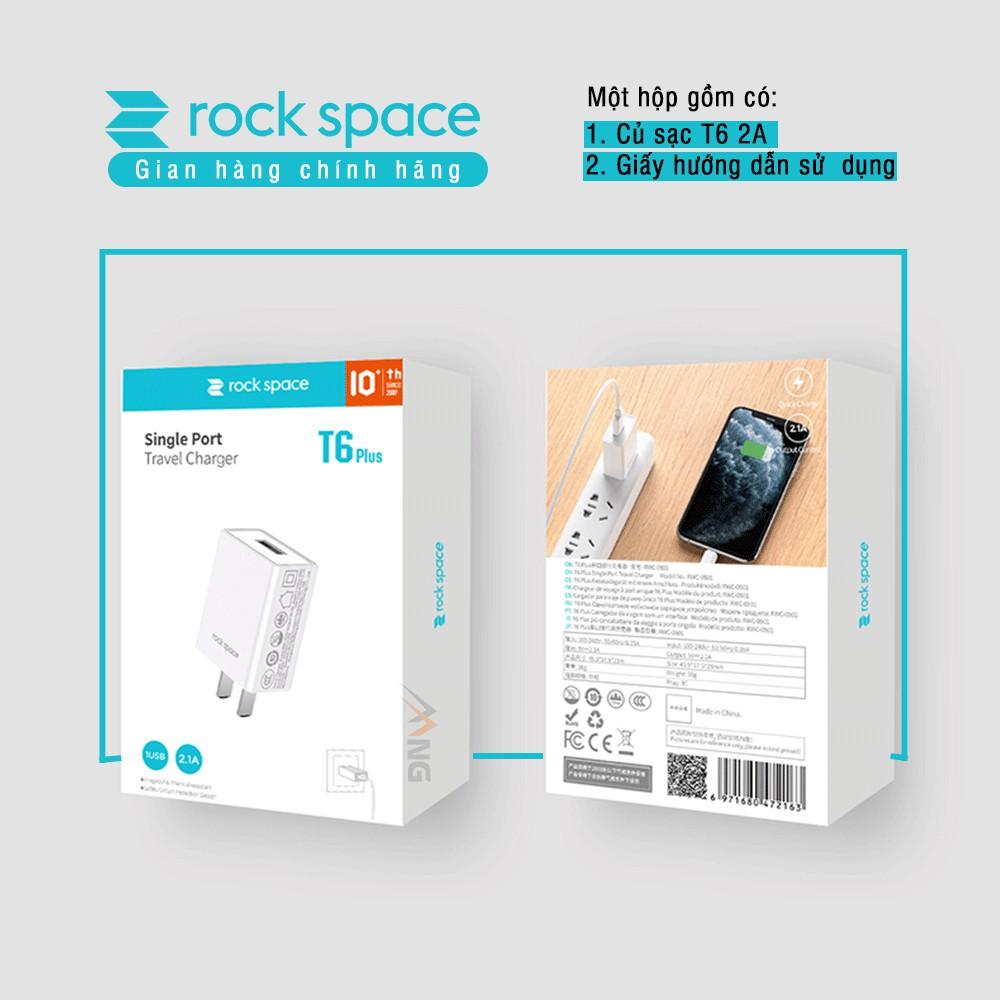 Củ Sạc Rockspace T6 plus 2A ,1 cổng dành cho Iphone ,1 cổng USB dành cho Samsung Huawei Vsmart Oppo iPad máy tính bảng - Hàng chính hãng
