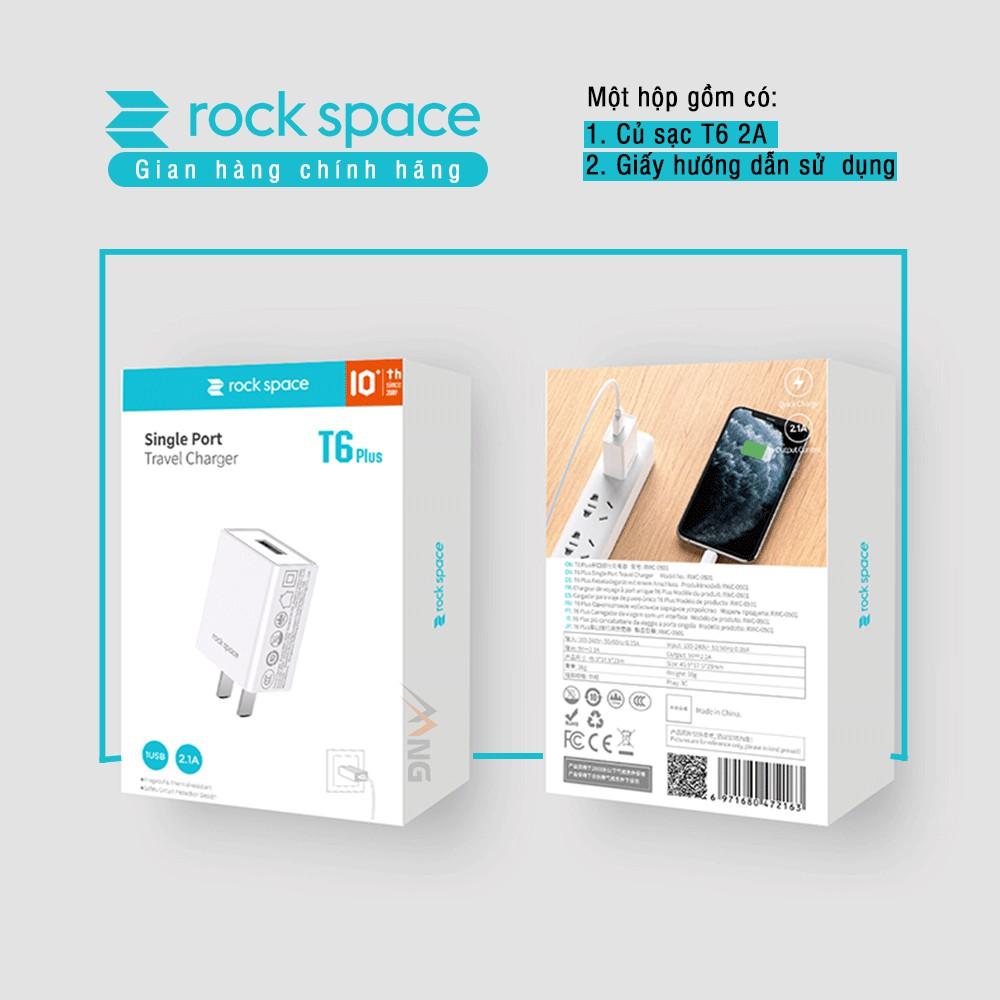 Củ Sạc Rockspace T6 plus 2A ,1 cổng dành cho Iphone ,1 cổng USB dành cho Samsung Huawei Vsmart Oppo iPad máy tính bảng - Hàng chính hãng 