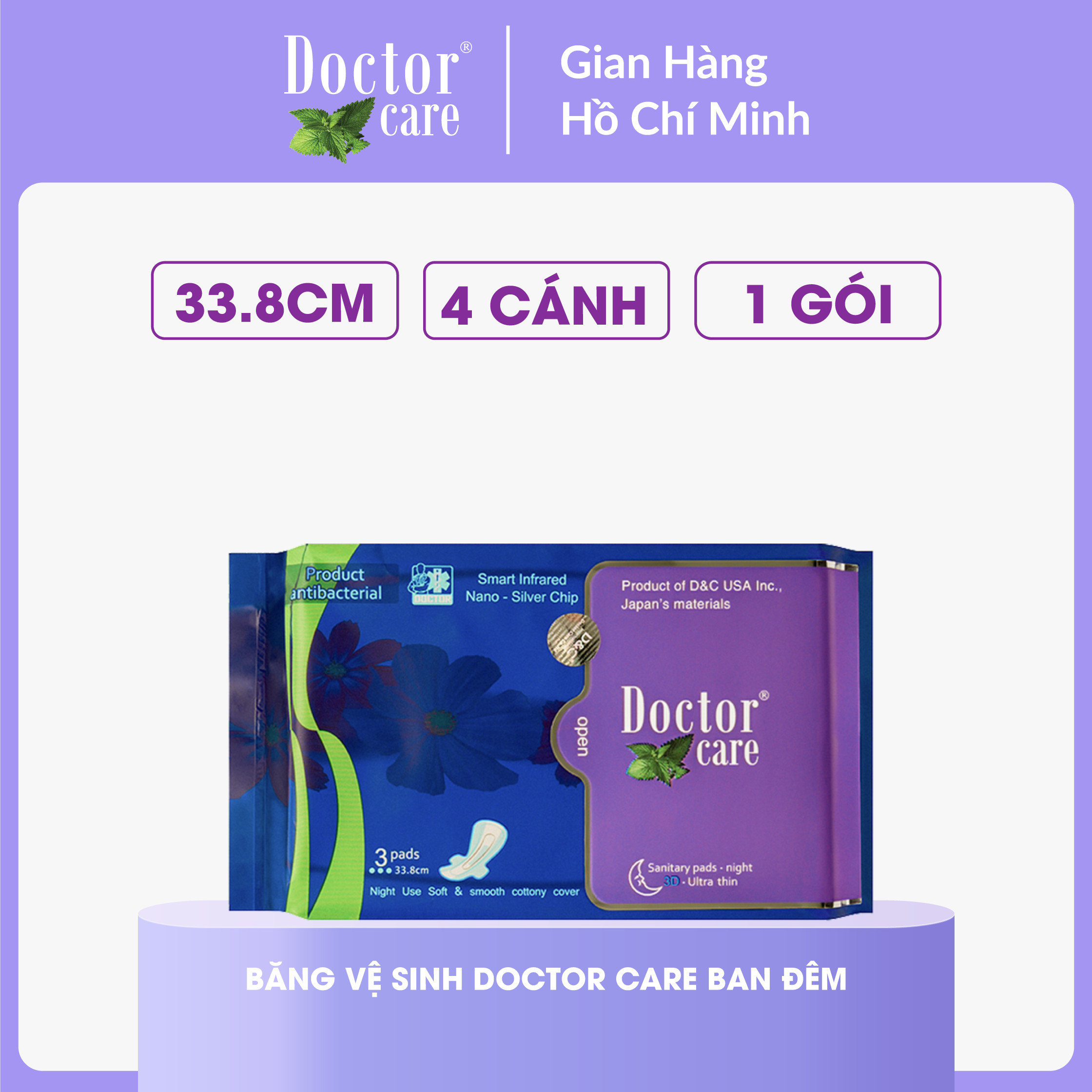 Băng vệ sinh ban đêm Doctor Care 33.8cm chiết xuất thảo dược  the mát sảng khoái cho cả đêm dài