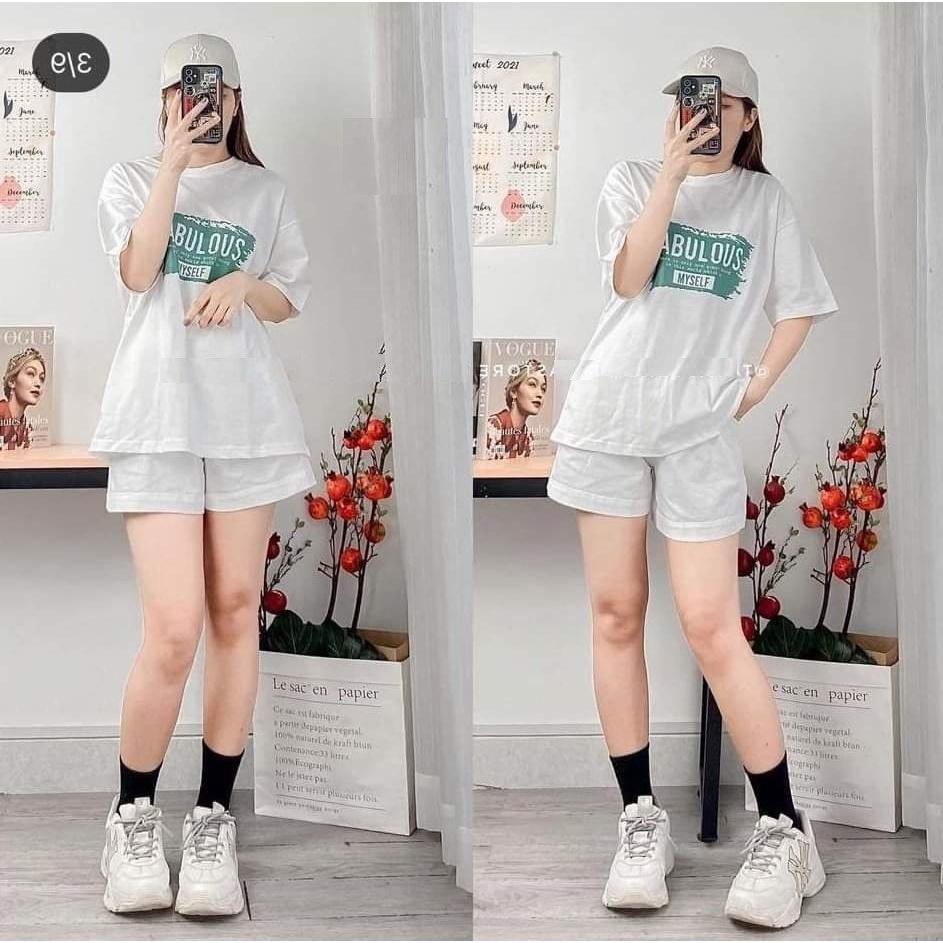Set thun tay lỡ fabu nữ Nana's House -  Bộ áo phông cộc tay oversize kèm quần đùi suông HOT