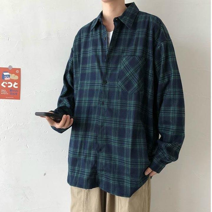 Áo sơ mi kẻ sọc karo flanner unisex nam nữ tay dài chất vải Kate Nỉ dày đẹp - SMF06