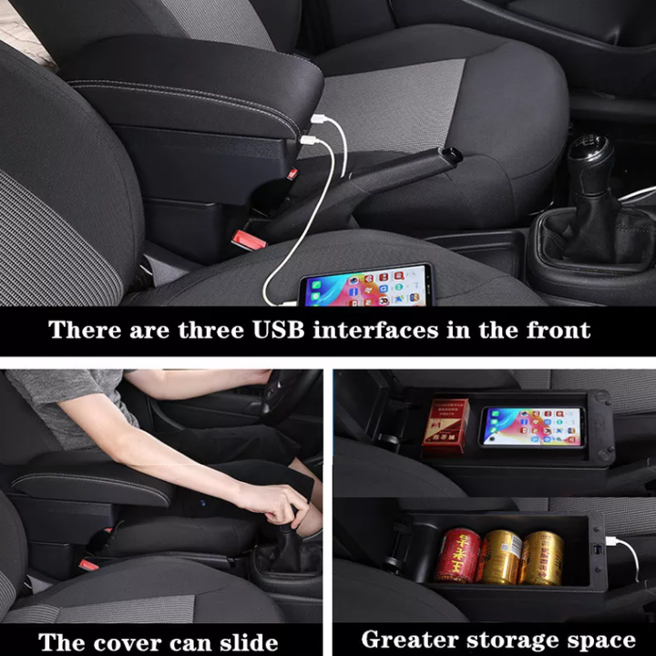 Hộp tỳ tay xe hơi Hyundai Accent 2014 - 2016 tích hợp 6 cổng USB, chất liệu nhựa ABS và da PU cao cấp