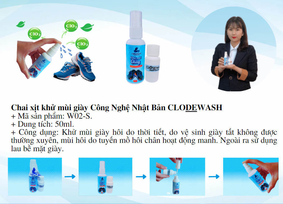 Chai xịt khử mùi giày Công Nghệ Nhật Bản CLODEWASH 50ml W02-S