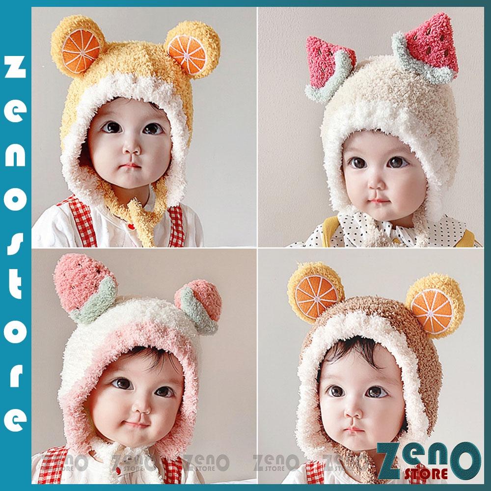 Mũ len trẻ em, nón len lông cừu hình trái cam, dâu tây dễ thương che tai giữ ấm cho bé M03