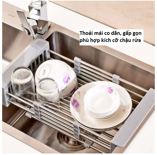 Rổ, Khay Gác Bồn Rửa Chén , Giá Gác Bồn Rửa Chất Inox Rút Gọn Siêu Tiện Lợi Đựng Rau Củ Quả Thực Phẩm GD775-KhayXepIC