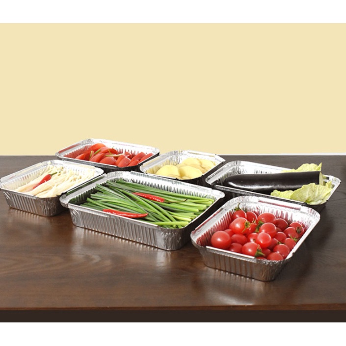Khay giấy bạc - Set 10 khay / dùng 1 lần / có nắp / 1 ngăn / hình chữ nhật / Sài Gòn