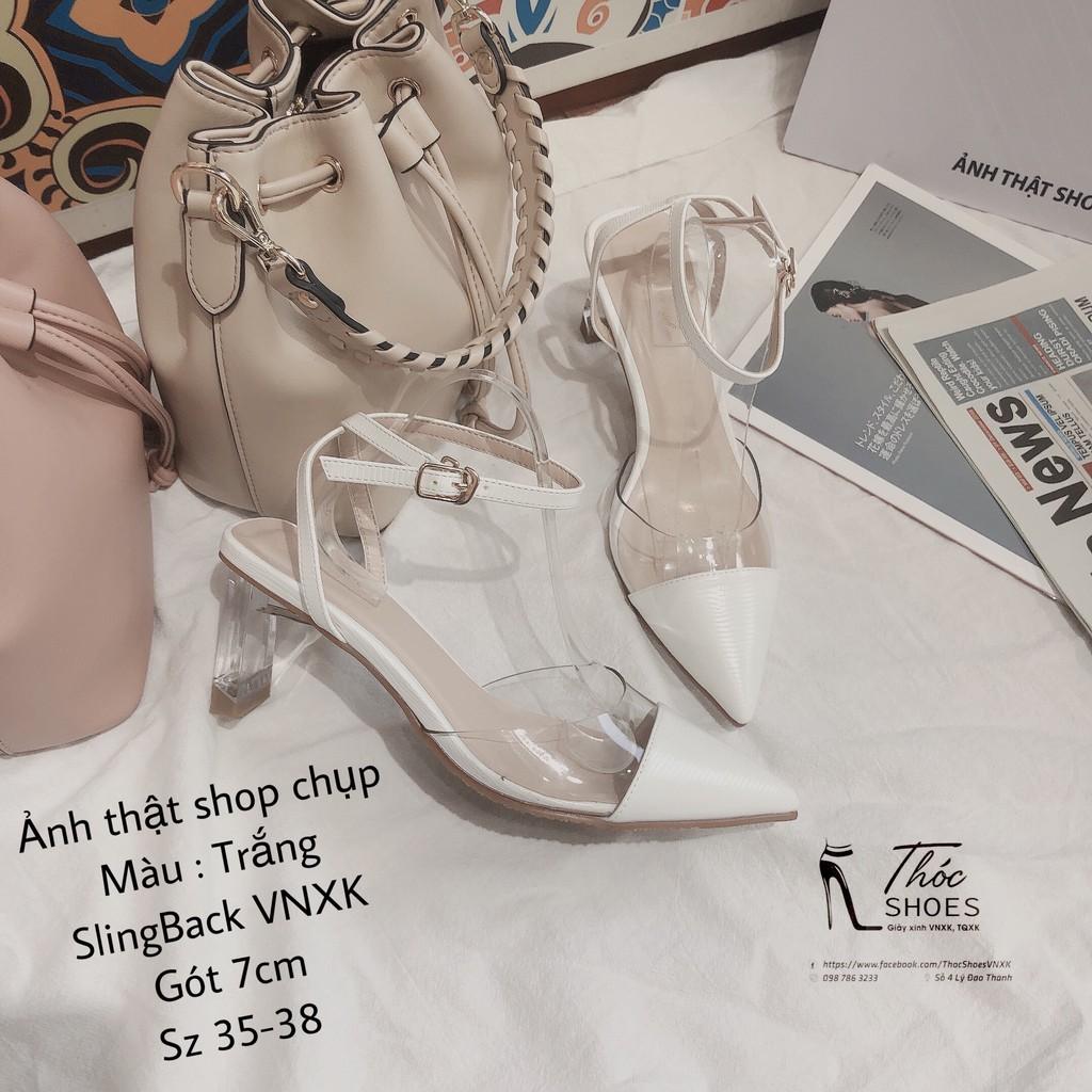 Giày cao gót / Sandal SlingBack Mũi Nhọn VNXK - Chiều cao gót 7cm , Size 35-39 Thóc.Store