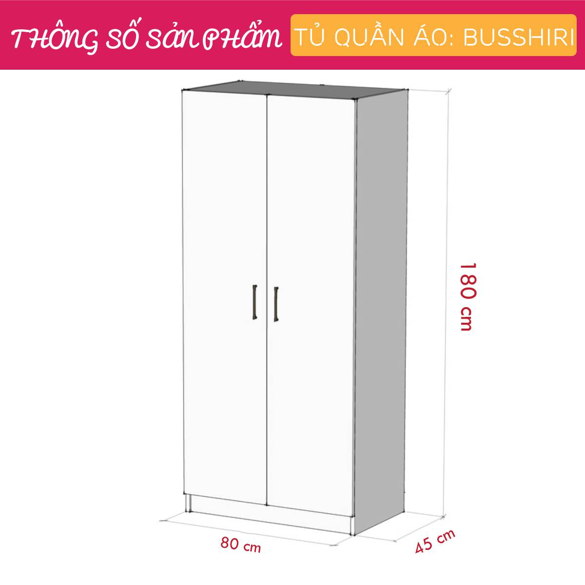 Tủ quần áo gỗ hiện đại SMLIFE Busshiri | Gỗ MDF dày 17mm chống ẩm | D80xR45xC180cm