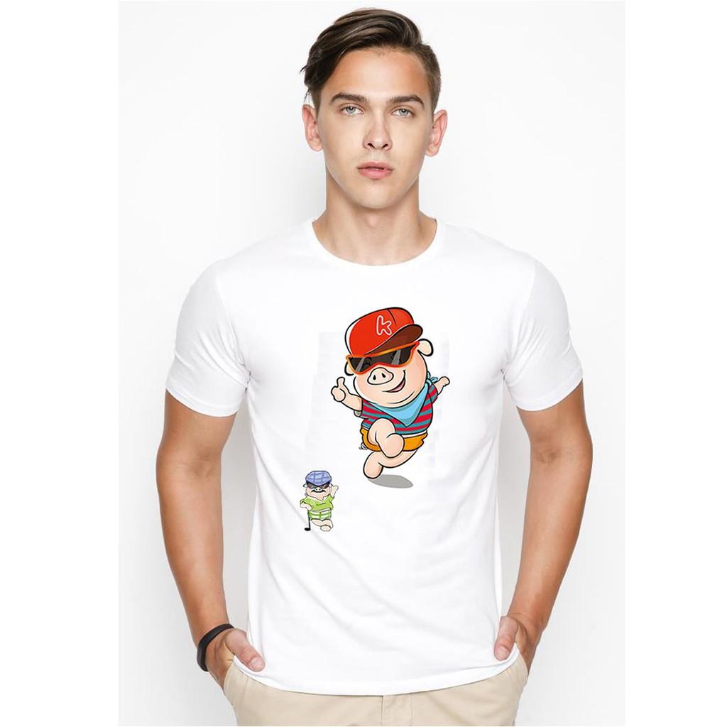 Áo thun nam in hình heo con nhí nhảnh vải dày mịn TEE19S63