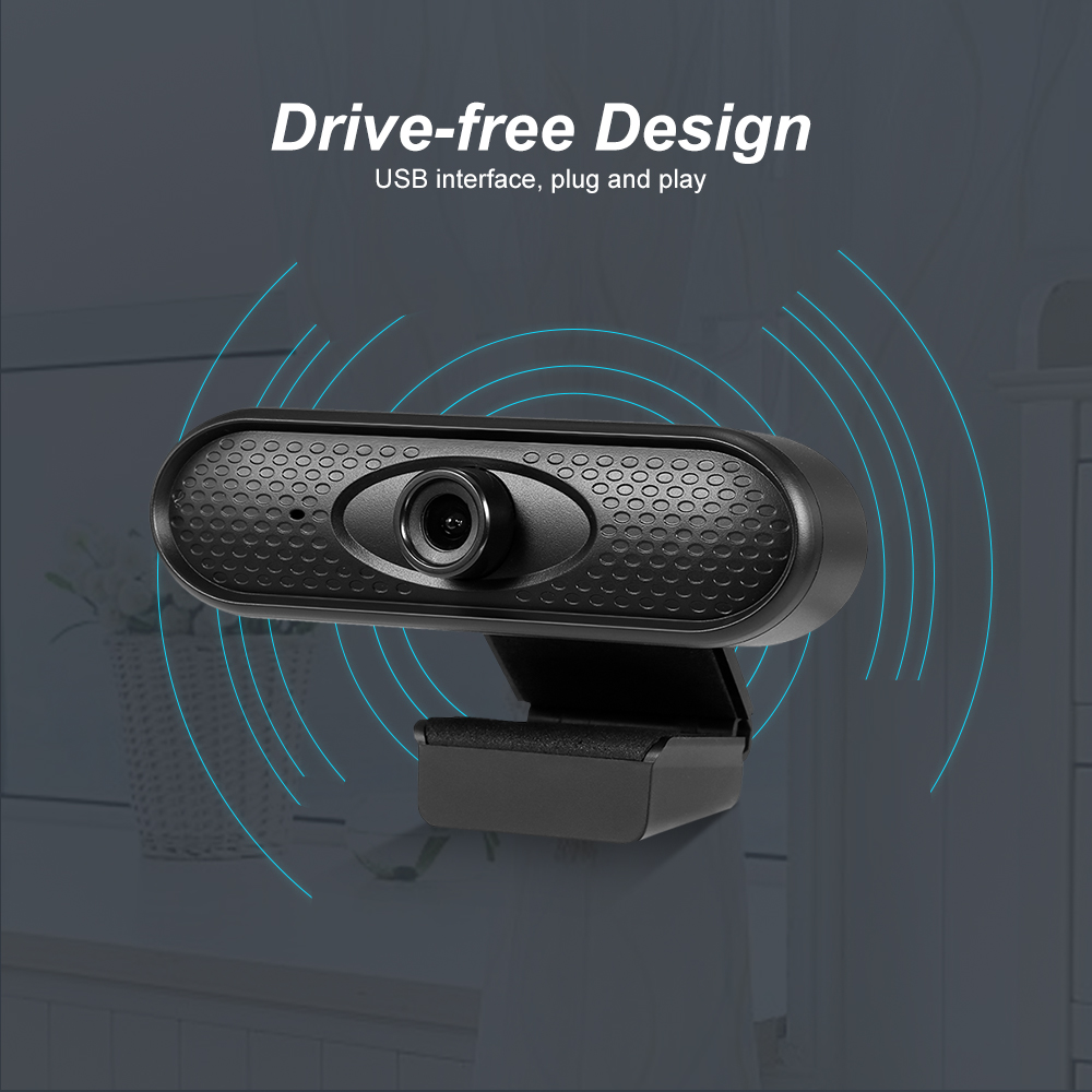 Máy Ảnh Web Không Ổ Đĩa HD 1080p Tiêu Điểm USB Với Camera Tích Hợp Micrô Cho PC Máy Tính Xách Tay, Màu Đen