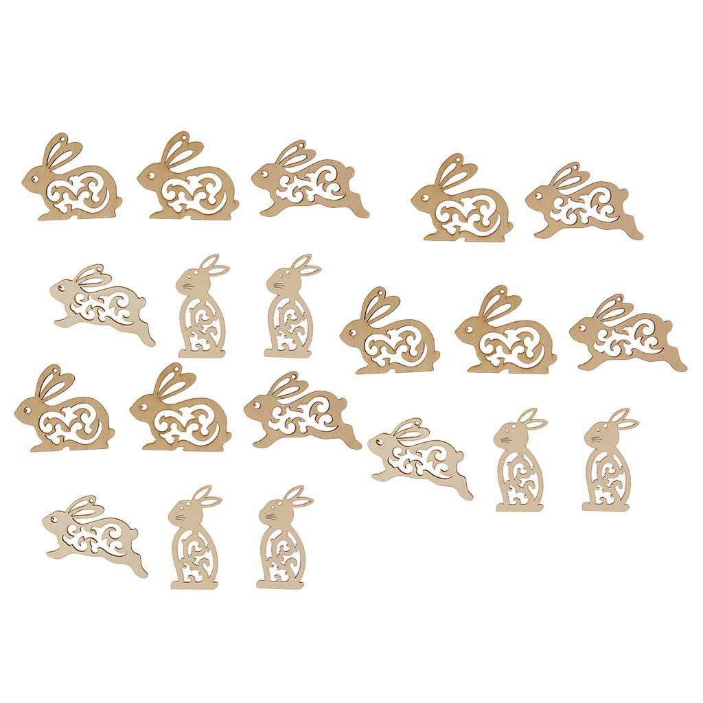 20 Pieces Unfinished Wood Hollow Rabbit Shape Wooden Pieces Embellishment for Kids Handmade Crafts 100mm