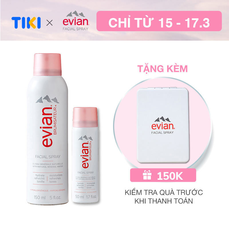 Combo 2 xịt khoáng cấp ẩm và làm dịu da Evian 150ml + 50ml