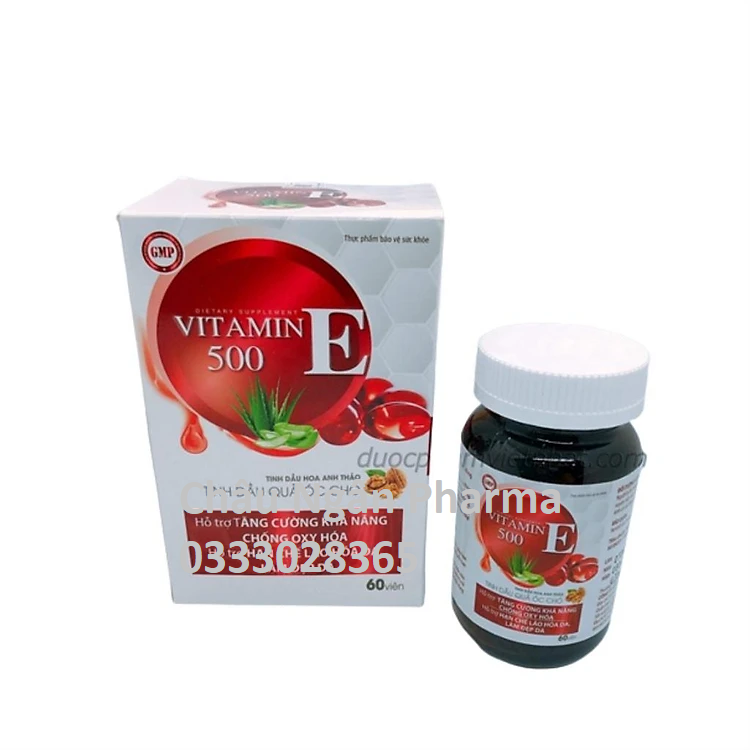 Viên uống đẹp da vitamin E 500 Tinh Dầu Quả Óc Chó Hoa Anh Thảo Giúp Đẹp Da Mờ Nám Cân Bằng Nội Tiết Tố Lọ 60 viên