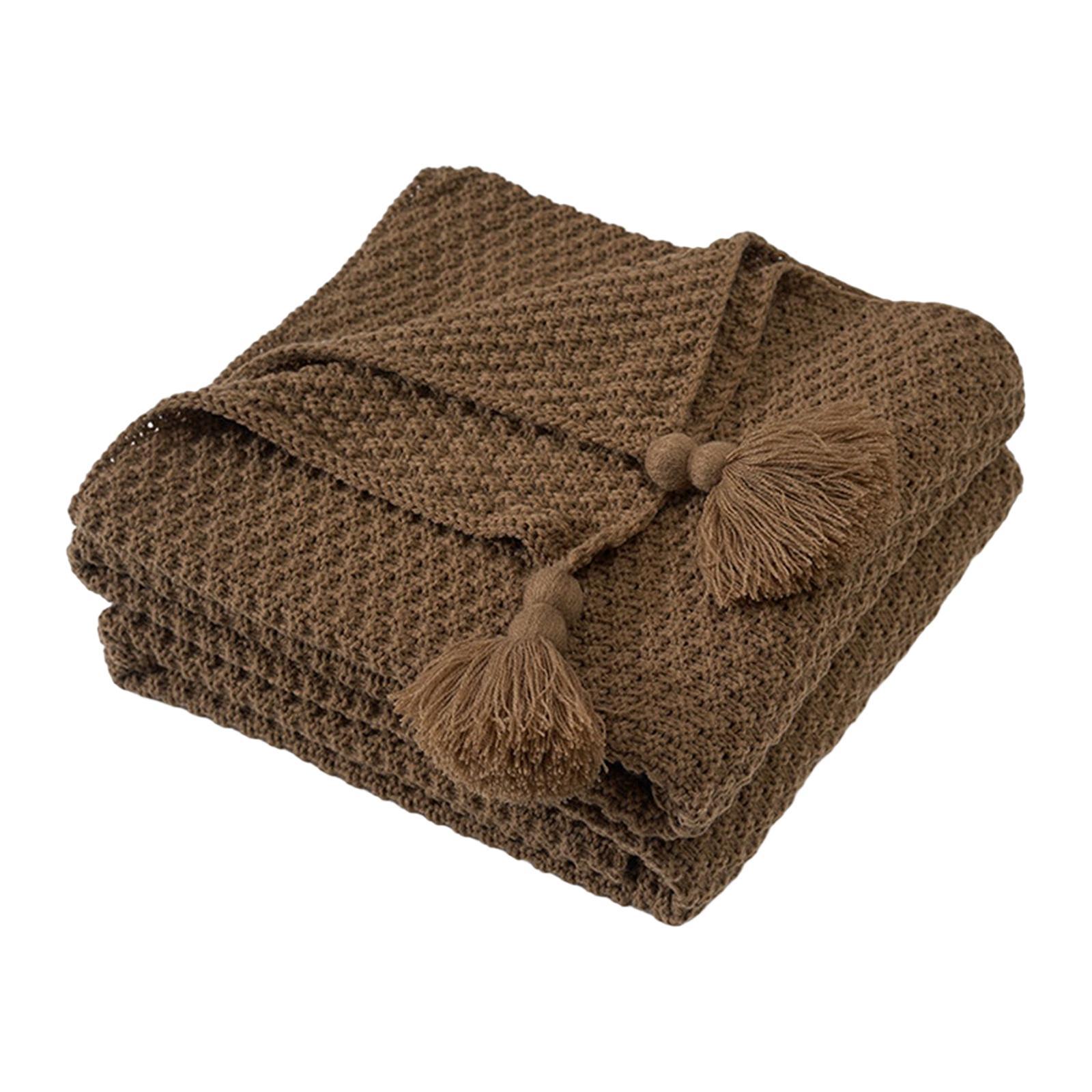 Knit Throw Blanket Camping Blanket with Tassel Soft for Bed Couch Sofa