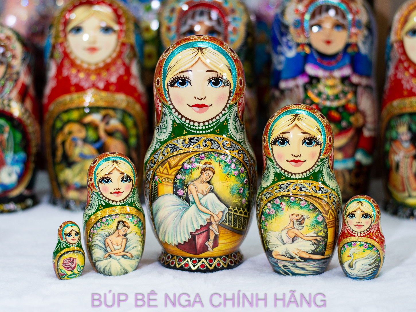 BỘ BÚP BÊ NGA MATRYOSHKA CAO CẤP 5 LỚP 16CM HOA VĂN "VỞ BALE HỒ THIÊN NGA" RẤT ĐẸP VÀ SANG TRỌNG