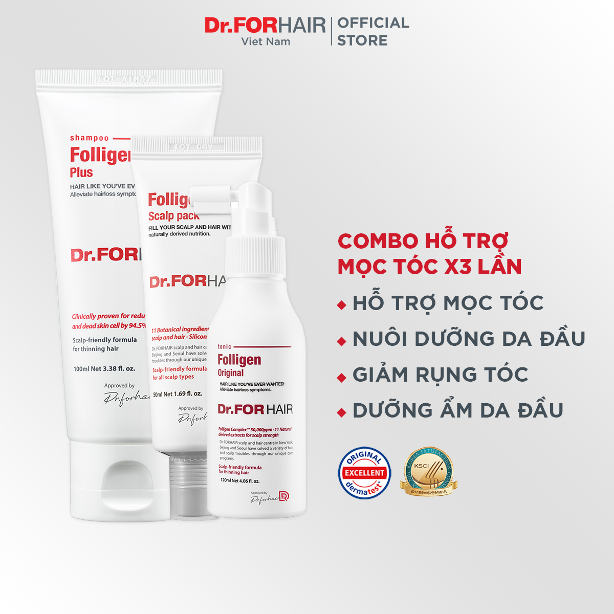 Bộ gội xả dưỡng mini hỗ trợ mọc tóc nuôi dưỡng da đầu khỏe mạnh Dr.FORHAIR Folligen Plus x Scalp Pack x Tonic