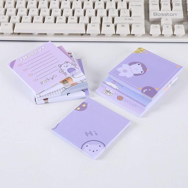 Set 50 Tờ Giấy Note, Giấy Ghi Chú Tone Tím Pastel Hoạ Tiết Gấu Thỏ Dễ Thương ST354