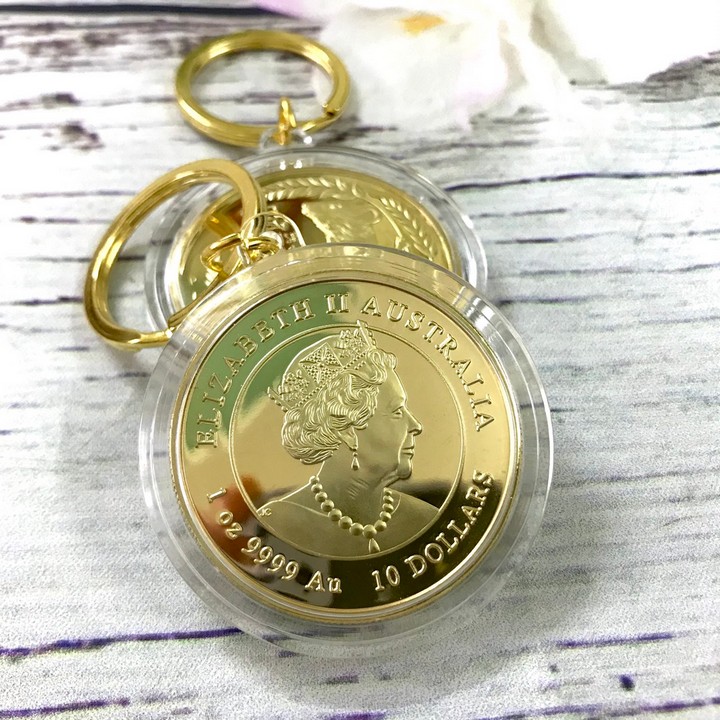 Móc khóa xu Úc con chuột mạ vàng Dùng để trang trí chìa khóa, tăng tính thẩm mỹ, mang lại may mắn, làm quà tặng dịp Lễ, Tết, kích thước 5cm, màu vàng - TMT Collection - SP000406