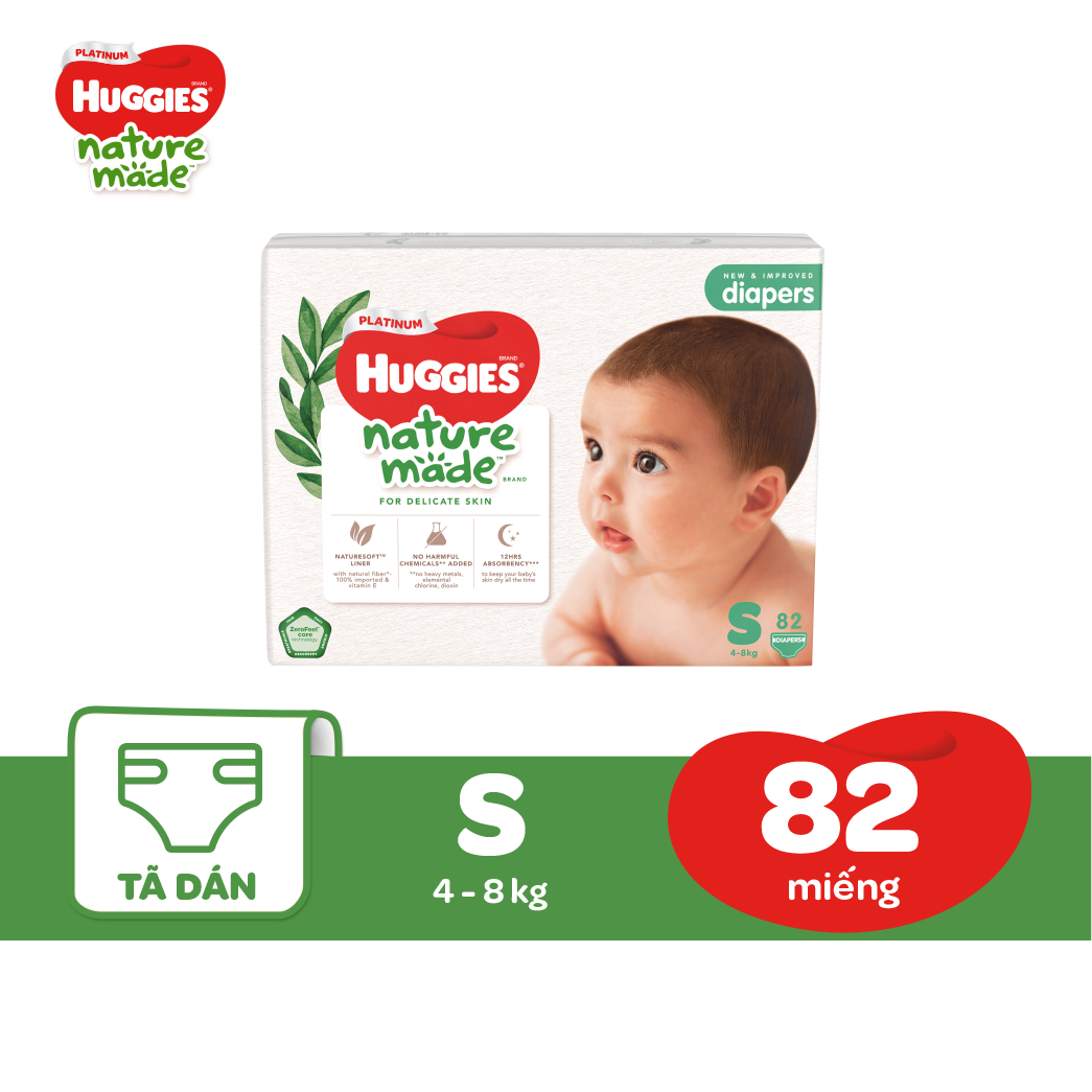 Tã Dán Siêu Cao Cấp Huggies Platinum Naturemade S82 (82 Miếng)