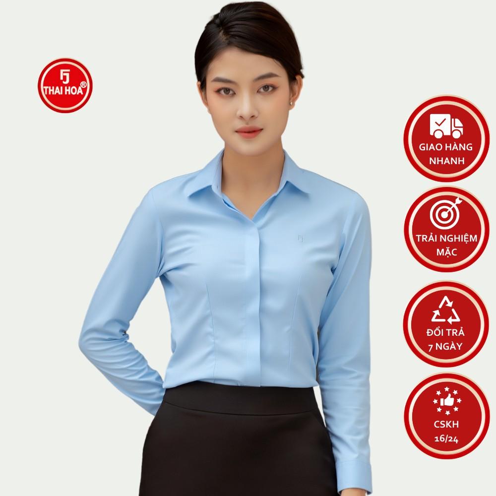 Áo sơ mi nữ Thái Hòa dài tay 9021-03-02 chất liệu vải sợi tre thoáng mát đa dạng màu sắc