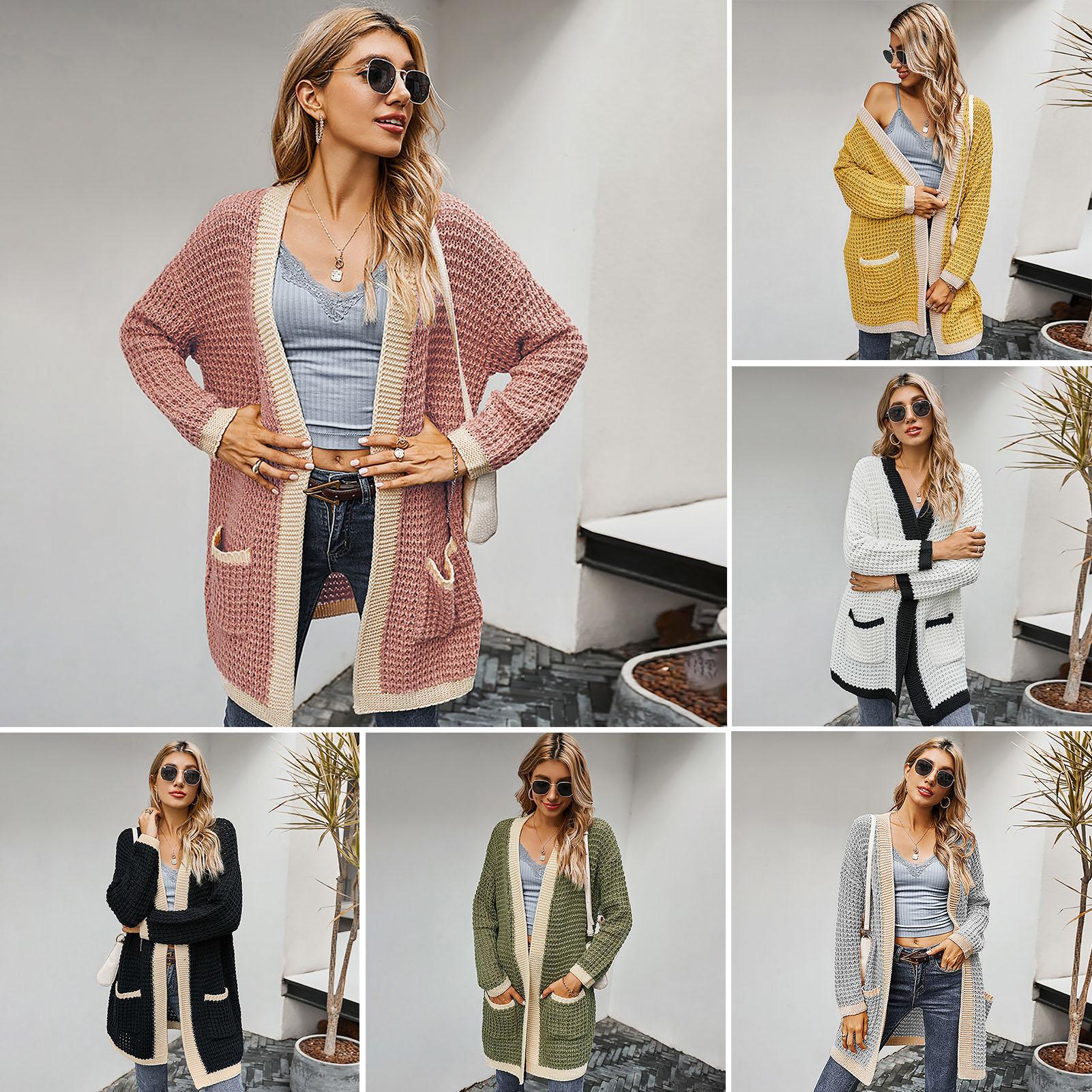 Knitted Cardigan for Women Long Open Front Cardigan Hollow Out Pockets Thick Sweater Long Sleeve Loose Coat Winter