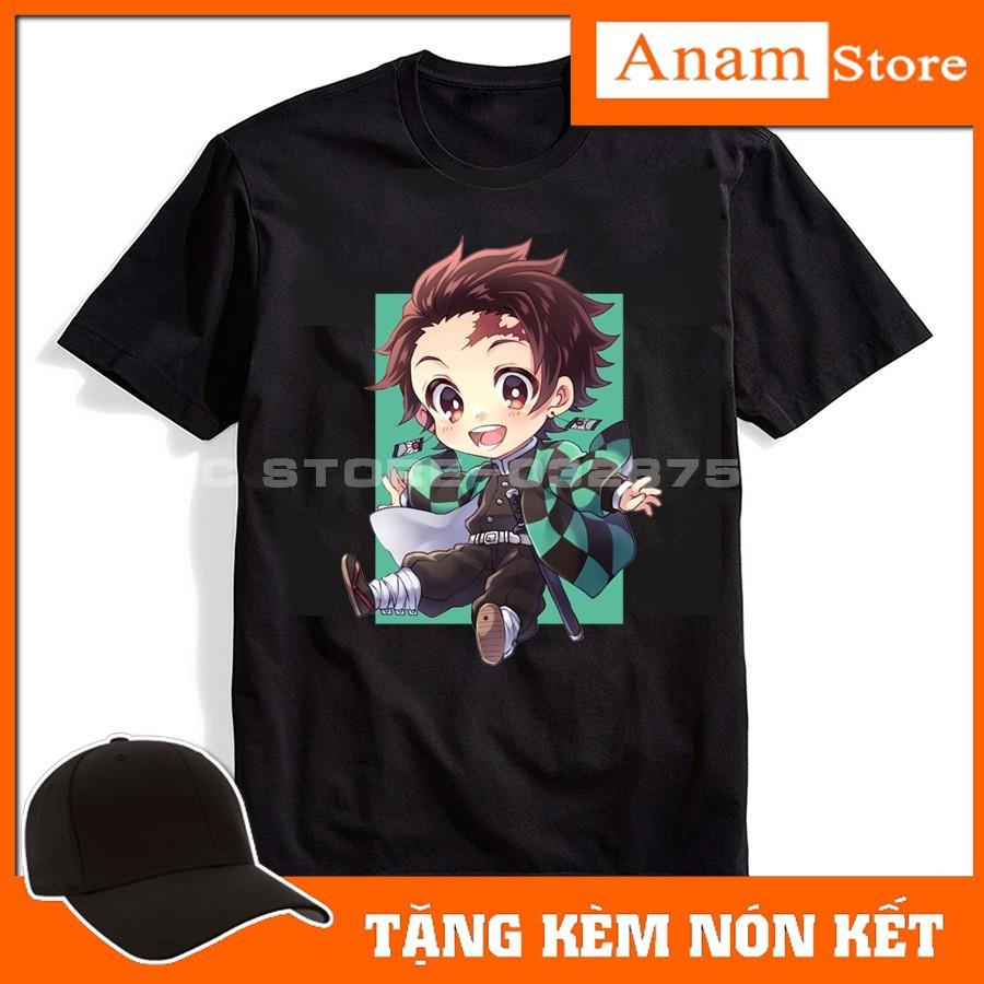 Áo thun trẻ em Kimetsu no yaiba , Màu Đen, Tặng kèm nón kết, Có size người lớn, Anam Store