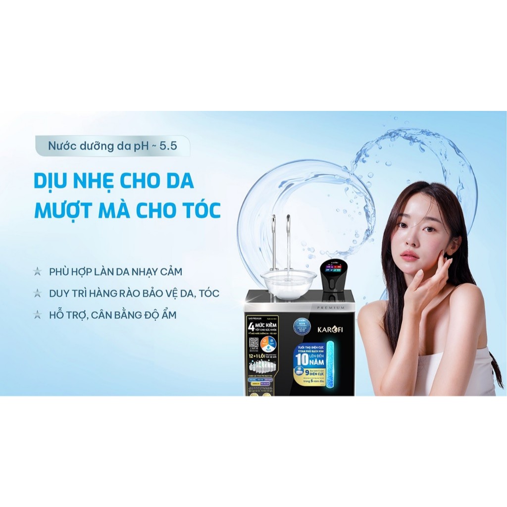 [TẶNG MÁY LỌC KHÔNG KHÍ KAP 317] Máy lọc nước Nóng Lạnh Hydro-ion Kiềm Karofi SA9 PREMIUM - 5 mức kiềm (Nước dưỡng da) - Hàng chính hãng