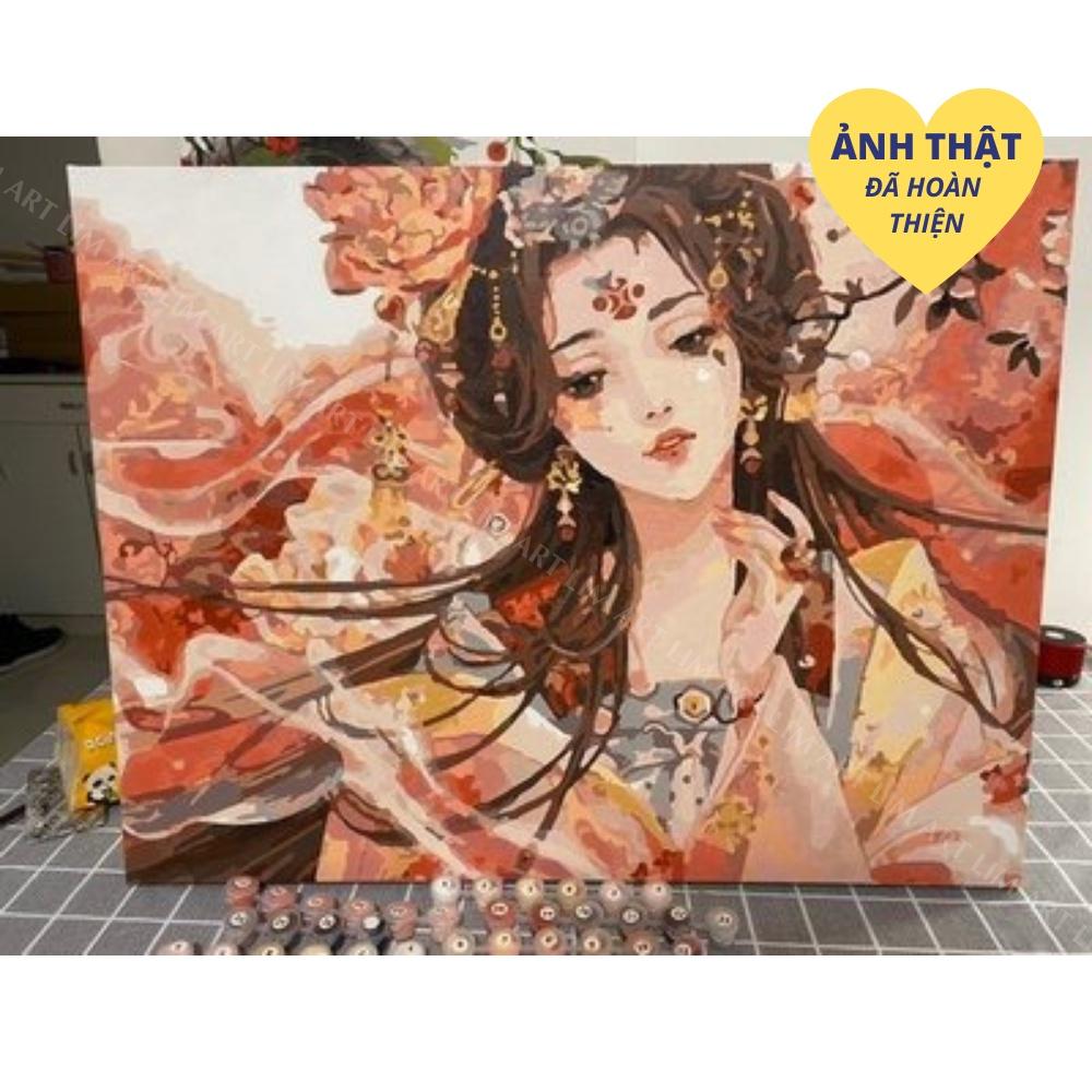 Tranh sơn dầu số hóa có khung cô gái Trung Hoa LIM Art -Tranh tô màu theo số cổ trang Trung Quốc, thủy mặc