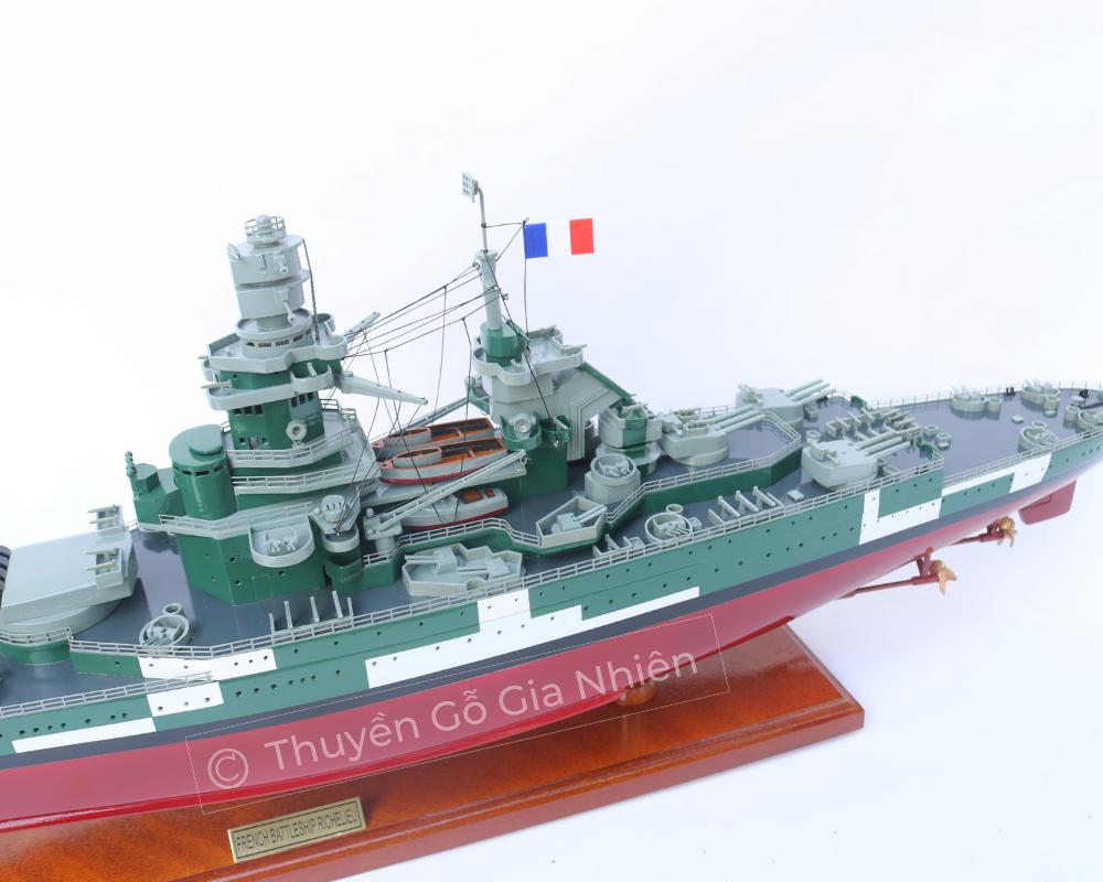Mô Hình Thuyền Gỗ Phong Thủy Dạng Thuyền Chiến FRENCH BATTLESHIP RICHELIEU Chính Hãng Hàng Xuất Khẩu Chất Lượng Cao (Giá