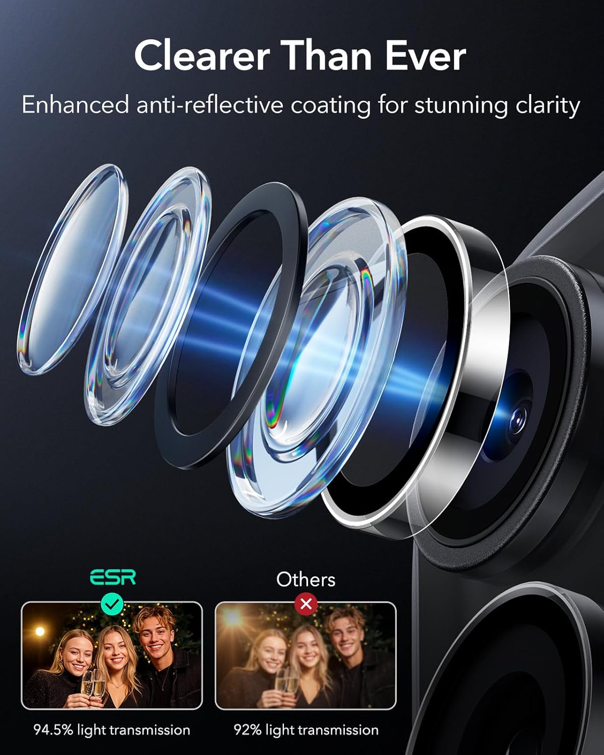 Kính cường lực siêu mỏng bảo vệ ống kính camera cho iPhone 17 Pro Max / iPhone 17 Pro ESR Armorite Camera Lens Protector - Hàng Chính Hãng