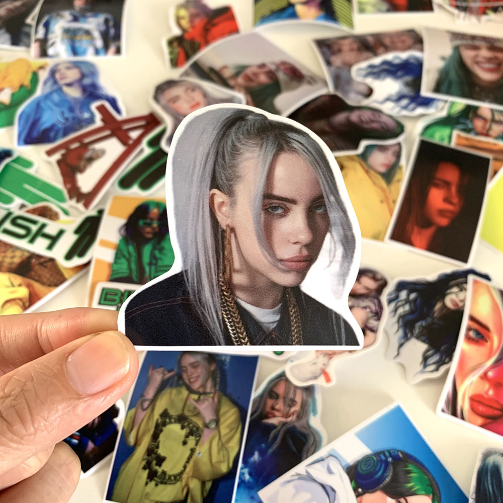 Sticker Billie Eilish Dán Trang Trí - Chất Liệu PVC Cán Màng Chất Lượng Cao Chống Nước, Chống Nắng, Không Bong Tróc Phai Màu