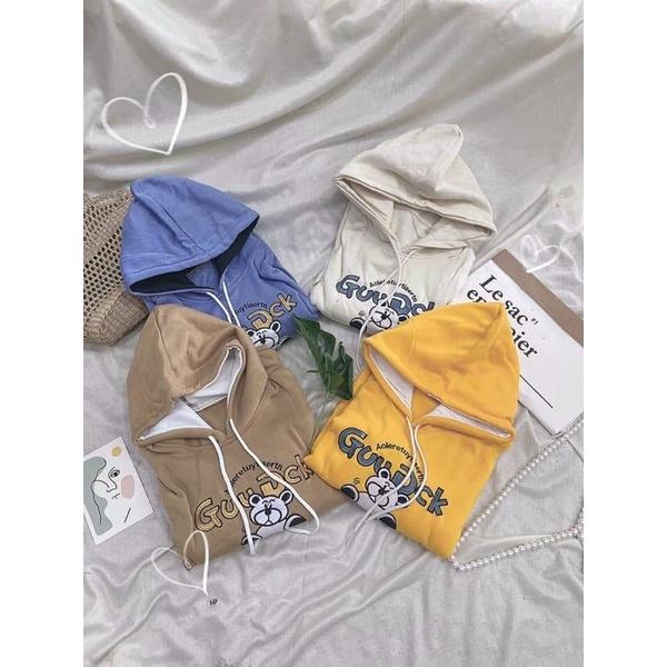 Áo khoác chui đầu hoodie nỉ ngoại tay phồng in gấu AN516 unisex ulzzang nam nữ