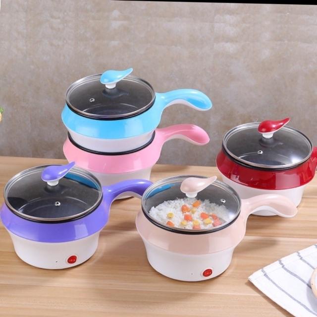 Chảo lẩu điện đa năng mini nồi lẩu tròn có hấp chống dính màu đen 19.5cm