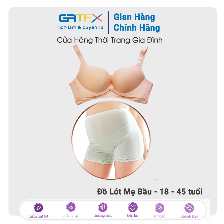 [Đồ lót cho mẹ bầu] Áo Ngực Bầu Và Quần Lót Bầu Lưng Cao Boxer GATEX Cotton Cao Cấp Charm Mum