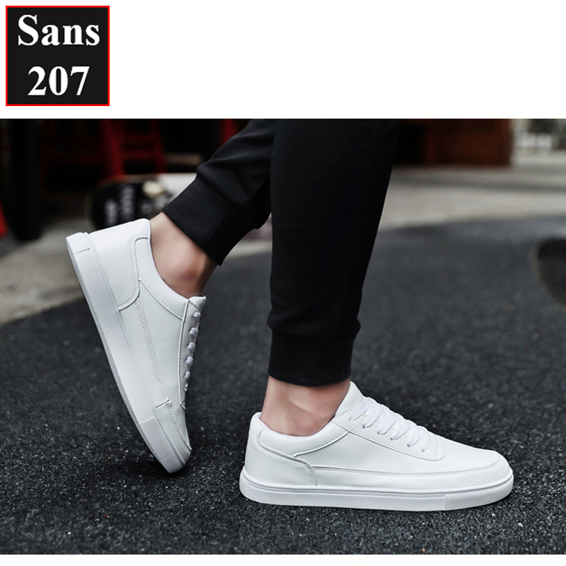 Giày thể thao nam full trắng đen Sans207 sneakers basic đơn giản buộc dây sport đế bằng thời trang trẻ trung cá tính